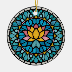 Lotus Mandala Gebrandschilderd Glas Keramisch Ornament