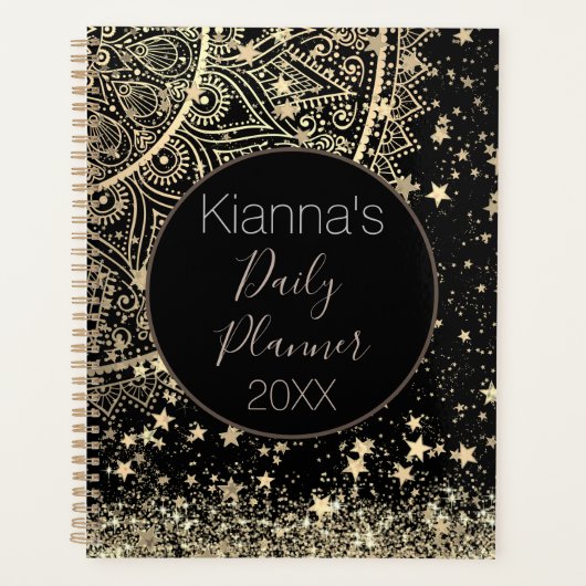 Lotus Mandala Glitter Gouden Sterren Gepersonalise Planner (Voorkant)