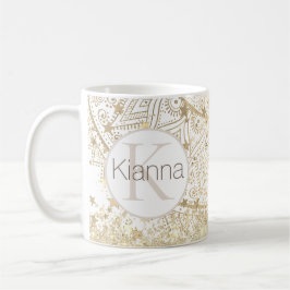 Lotus Mandala Gold Stars Glitter gepersonaliseerd Koffiemok
