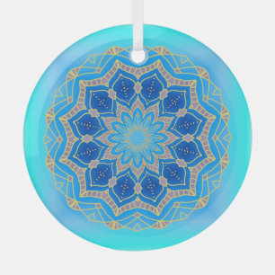 Lotus mandala in turkooise en blauw glas ornament