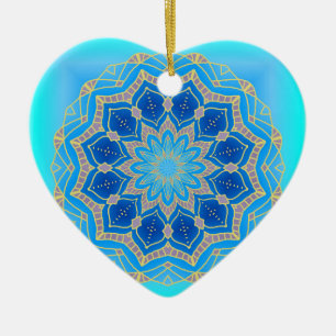 Lotus mandala in turkooise en blauw keramisch ornament