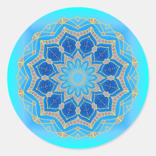Lotus mandala in turkooise en blauw ronde sticker