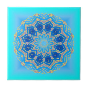 Lotus mandala in turkooise en blauw tegeltje