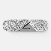 Lotus Mandala Leopard Silver Glitter Monogram Skateboard (Horizontaal)