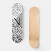Lotus Mandala Leopard Silver Glitter Monogram Skateboard (Voorkant)