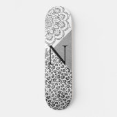 Lotus Mandala Leopard Silver Glitter Monogram Skateboard (Voorkant)