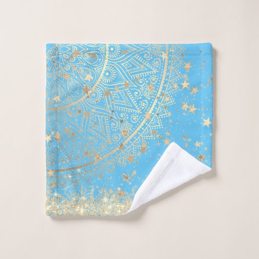 Lotus Mandala Parties scintillant Gold Stars sur T (Gant de toilette)