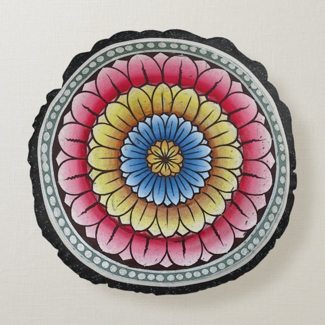 Lotus Mandala Rond Kussen (Voorkant)