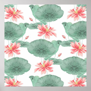Lotus naadloze patroon botanische achtergrond poster