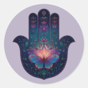 Lotus Ontwaken Hamsa Hand Ontwerp Ronde Sticker
