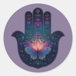 Lotus Ontwaken Hamsa Hand Ontwerp Ronde Sticker