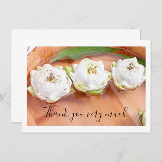 Lotus pliés en blanc dans un Carte de remerciement (Devant / Derrière)