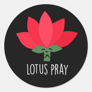 Lotus Pray Funny Plant Pun Dark BG Ronde Sticker