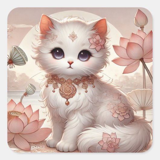 Lotus Princess Cat Vierkante Sticker (Voorkant)