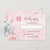 Lotus Rode Chinese Bruiloft RSVP (Voorkant / Achterkant)