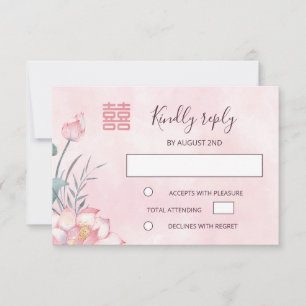 Lotus Rode Chinese Bruiloft RSVP Kaartje
