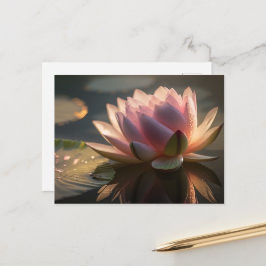 Lotus rose dans la carte postale Lumière du matin (Devant/Arrière en situation)