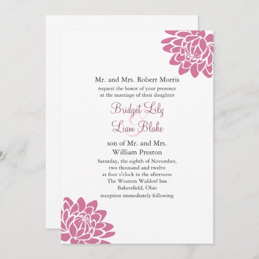 Lotus rose Faire-part de mariage 2(blanc) (Devant / Derrière)