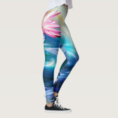 Lotus rose Fleur Bleu Blanc Flèche Leggings (Droite)