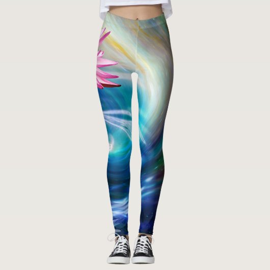 Lotus rose Fleur Bleu Blanc Flèche Leggings (Devant)