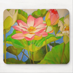Lotus roze waterlelie aquarel kunstschilderij muismat