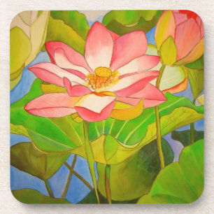 Lotus roze, waterlly waterverf kunst schilderij drankjes onderzetter