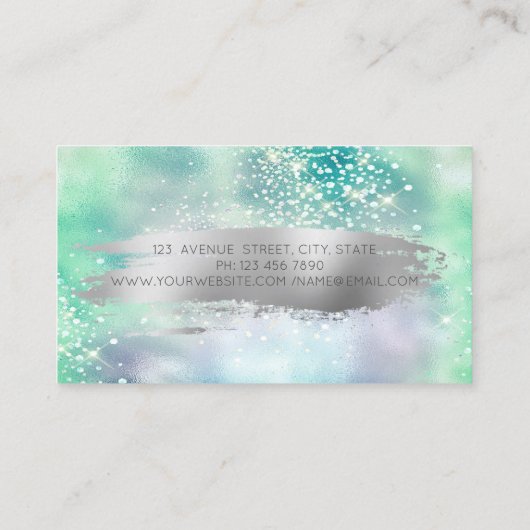 Lotus Sparkle Brush Stroke Green Holographic Visitekaartje (Achterkant)
