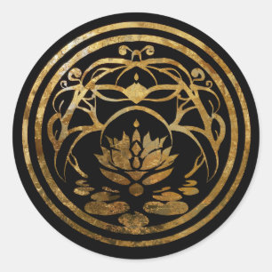 Lotus Stilte Gouden Mandala Ontwerp Ronde Sticker