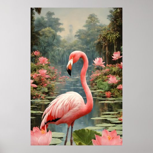 Lotus Vijver Roze Flamingo  Poster (Voorkant)