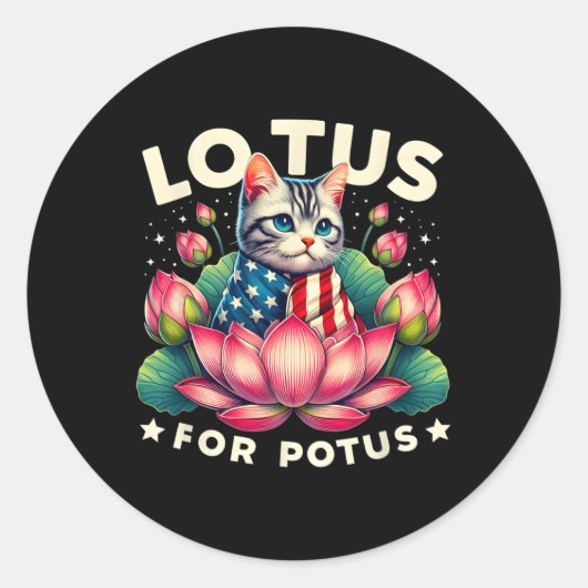 Lotus voor Potus Kamala Harris US Flag Cat Lovers Ronde Sticker (Voorkant)