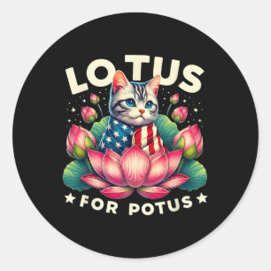Lotus voor Potus Kamala Harris US Flag Cat Lovers Ronde Sticker