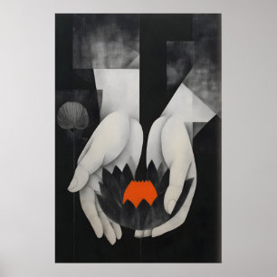 Lotus Wand Kunstprint - Abstracte handen met Poster