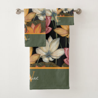 Lotus Water Lilies Roze Geel Groen Monogram Bad Handdoek