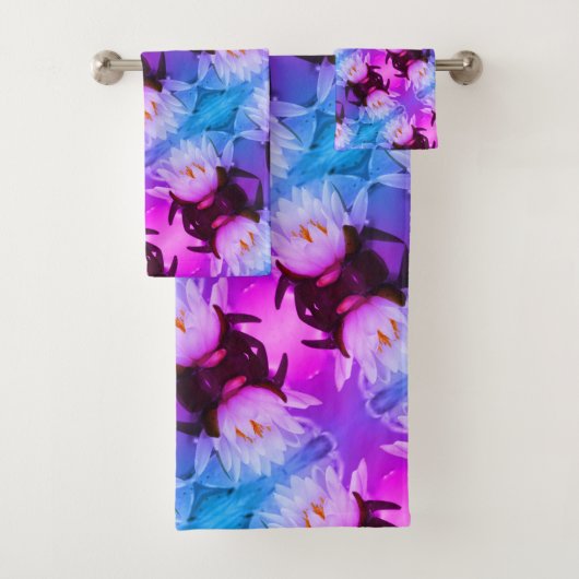 Lotus Water Lily Flower Abstract Art Patroon Bad Handdoek (Insitu)
