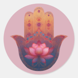 Lotus Zegen Hamsa Hand Ronde Sticker