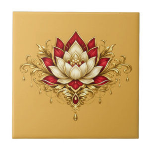 Lotusbloem bordeauxrood gouden bloemenkleed Indias Tegeltje