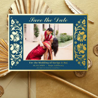 Lotusbloem Indische Save The Date met foto Goud