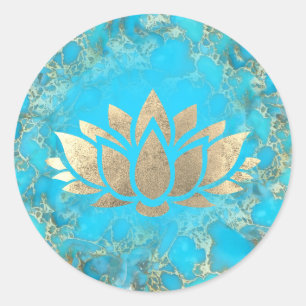 Lotusbloem logo op turquoise steen ronde sticker