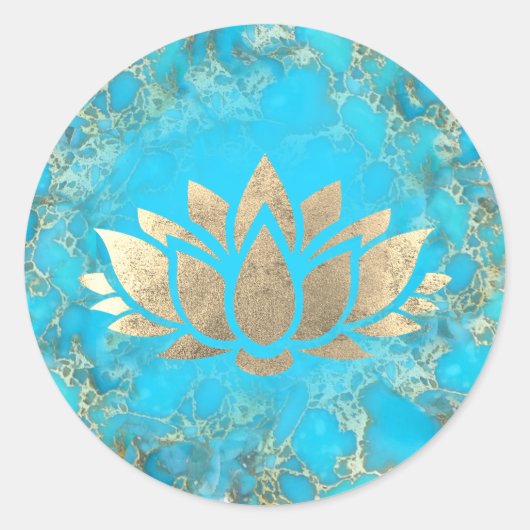Lotusbloem logo op turquoise steen ronde sticker (Voorkant)