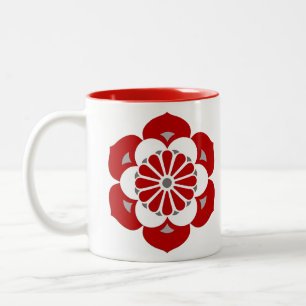 Lotusbloem Mandala, Donkerrood, Grijs en Wit Tweekleurige Koffiemok