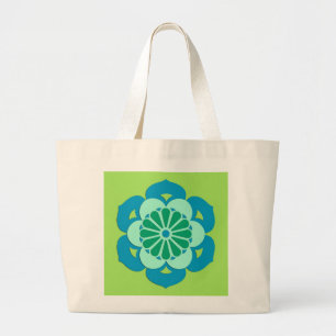 Lotusbloem Mandala, Limoengroen en Lichtblauw Grote Tote Bag