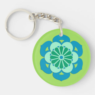 Lotusbloem Mandala, Limoengroen en Lichtblauw Sleutelhanger