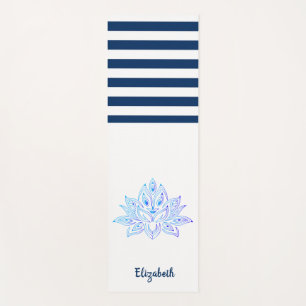 Lotusbloem marineblauw wit gestreept yogamat