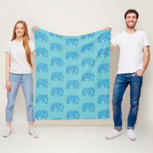 Lotusbloem olifant patroon, turquoise fleece deken