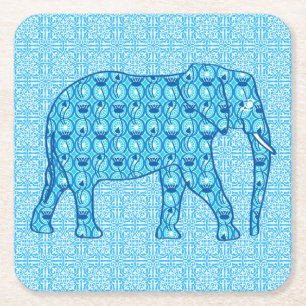 Lotusbloem olifant - turquoise vierkante kartonnen onderzetter