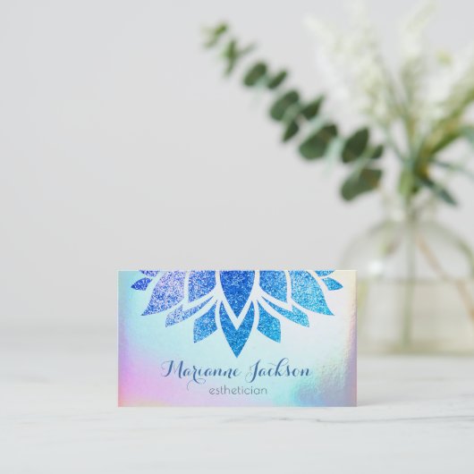 lotusbloem op FAUX iriserende textuur Visitekaartje (Staand voorkant)