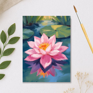 Lotusbloem Roze Waterlelie Aquarel Vijver Briefkaart