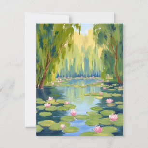 Lotusbloem Vijver   Groene Aquarel Natuur Bedankkaart