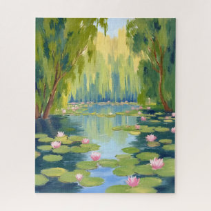 Lotusbloem Vijver Groene Aquarel Natuur Legpuzzel