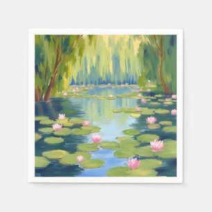 Lotusbloem Vijver Groene Aquarel Natuur Servet